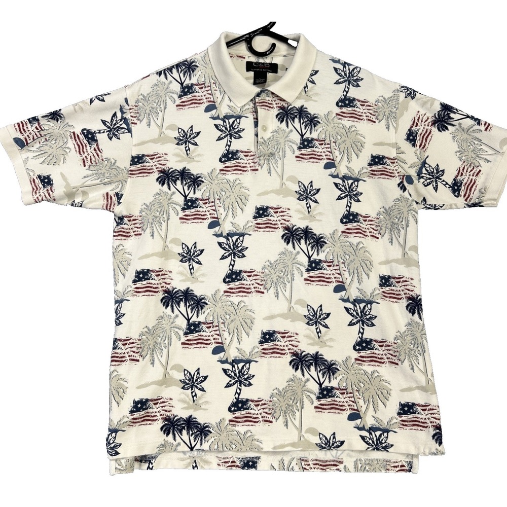 CROFT & BARROW Polo Shirt C&B Sport USA American Flag Red White Blue Mens large